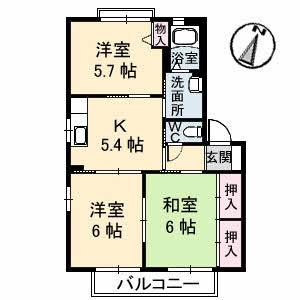 シャーメゾン21 B棟(3DK/1階)の間取り写真
