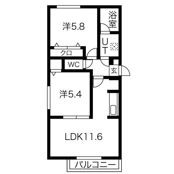 オルセー北17条(2LDK/2階)の間取り写真