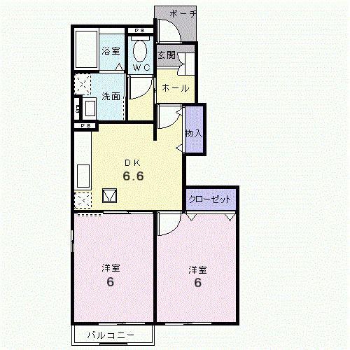 ピオーネB(2DK/1階)の間取り写真