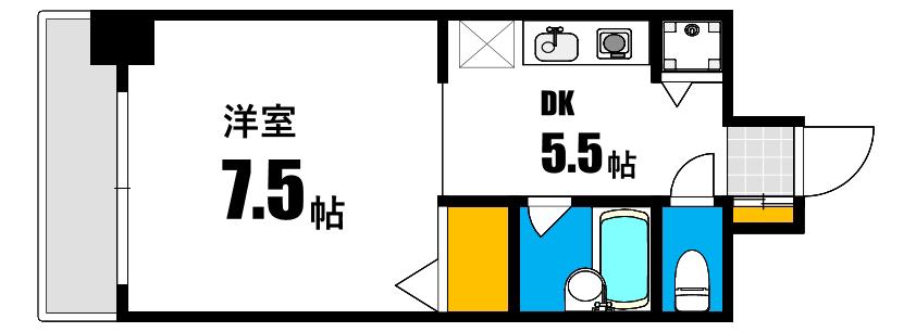 竹屋町原野ビル(1DK/3階)の間取り写真