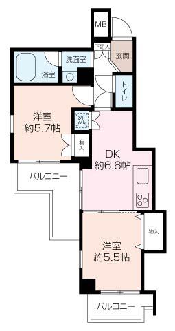 中銀磯子マンシオン(2DK/5階)の間取り写真