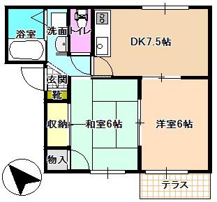 フレグランス鳴海(2DK/1階)の間取り写真