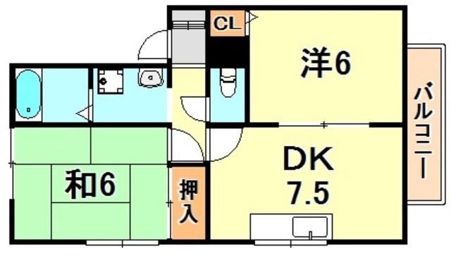 エクセルハイツ桃山(2DK/1階)の間取り写真