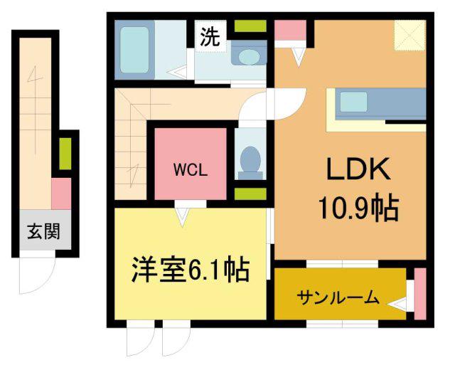 コート向田イースト(1LDK/2階)の間取り写真