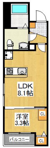 LUXIS久米川(1LDK/2階)の間取り写真