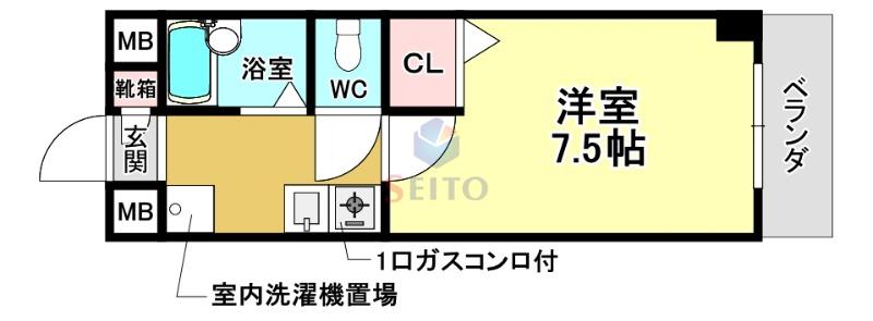 グランソレイユ曽根(1K/2階)の間取り写真