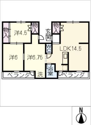 コーポクマノ(3LDK/2階)の間取り写真