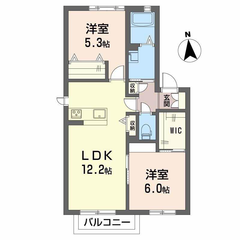 エバーグリーン桜町B棟(2LDK/2階)の間取り写真
