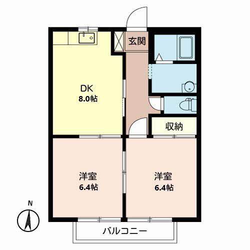 エストかわらまち(2DK/2階)の間取り写真