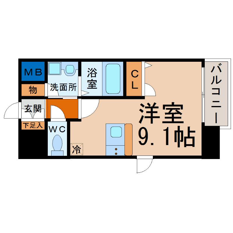 プレサンス名古屋STATIONビーフレックス(1K/9階)の間取り写真