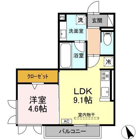 ワイズヴィラ岐南ウエスト(1LDK/2階)の間取り写真
