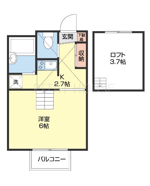 PUR田尻(1K/2階)の間取り写真