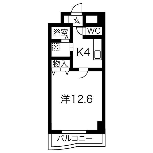 ランドマーク西町(1K/4階)の間取り写真