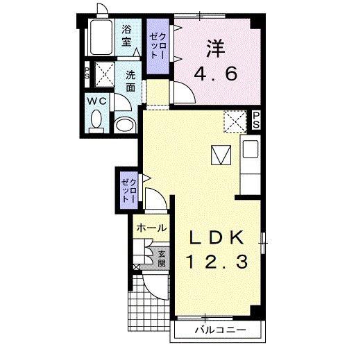 エクスガーデンI(1LDK/1階)の間取り写真