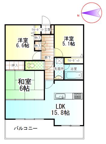 ファミール伊島(3LDK/5階)の間取り写真