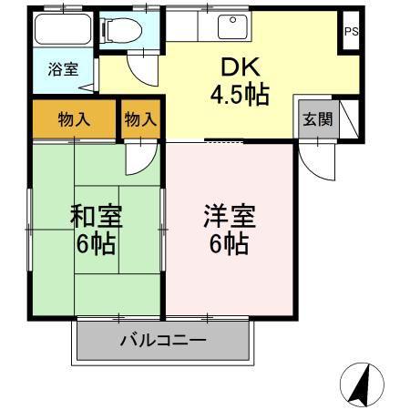 レジデンスJIN(2DK/1階)の間取り写真