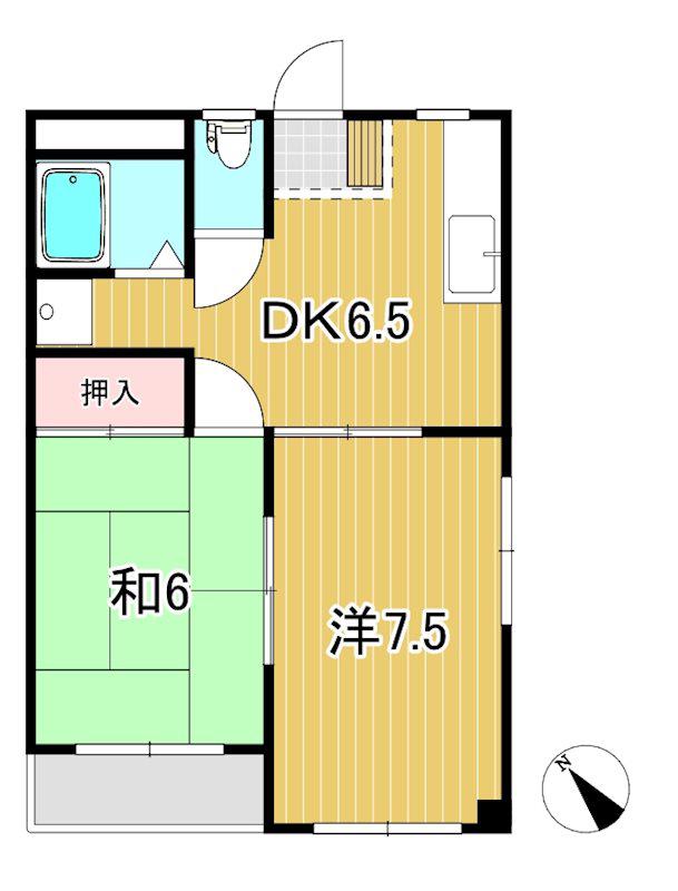 平成マンション(2DK/1階)の間取り写真