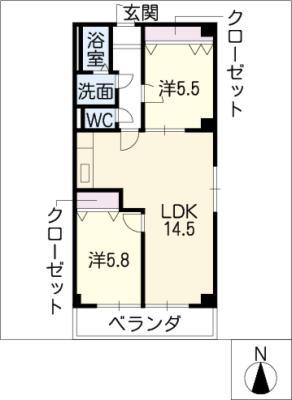 ランドハウス汐路(2LDK/3階)の間取り写真