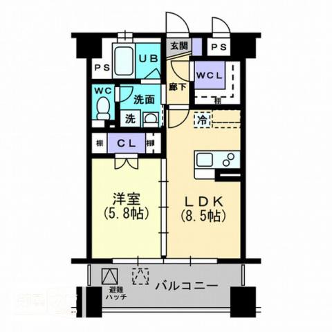 ロータス高松(1LDK/6階)の間取り写真