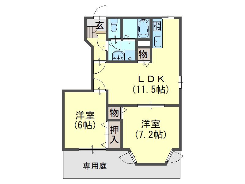 ヒューゲルヴェストB(2LDK/1階)の間取り写真