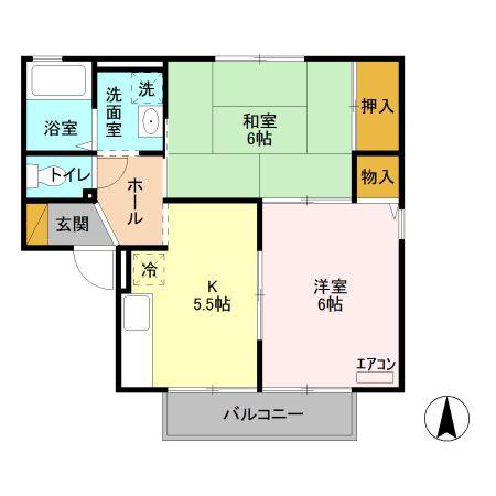 セジュールいしい(2K/2階)の間取り写真