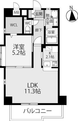 クレスト南小倉(1LDK/8階)の間取り写真