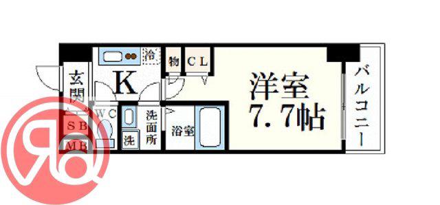 エスリード難波ウエスト(1K/6階)の間取り写真