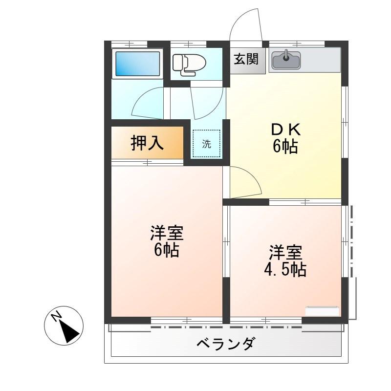 武蔵野ハイム(2DK/2階)の間取り写真