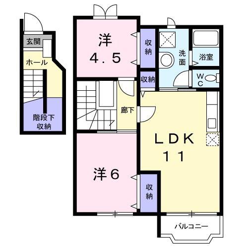 ローテローゼY(2LDK/2階)の間取り写真