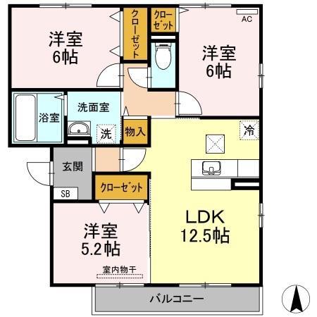 フェリス大安寺(3LDK/1階)の間取り写真