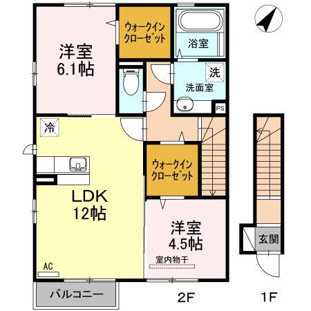 ヴィブァン B棟(2LDK/2階)の間取り写真