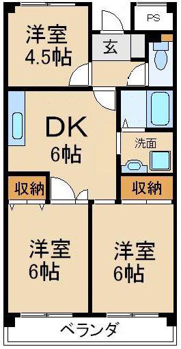 グランドヴィラ香里(3DK/6階)の間取り写真