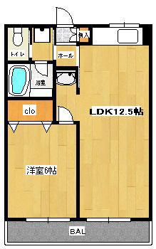 ヴィラアイダD棟(1LDK/2階)の間取り写真