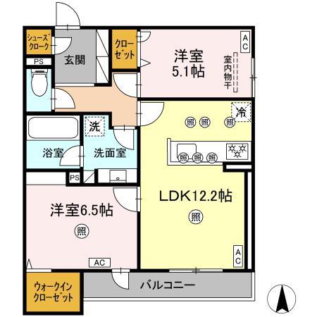 JR山陽本線 北長瀬駅 徒歩6分 2階建 築1年(2LDK/2階)の間取り写真