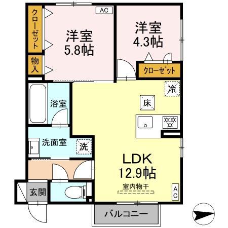 長泉87051 長屋工事(2LDK/1階)の間取り写真