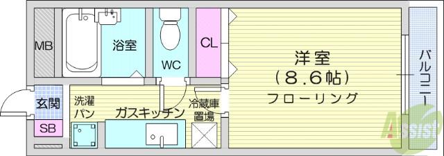 グレイスハイツ山手町(1K/2階)の間取り写真
