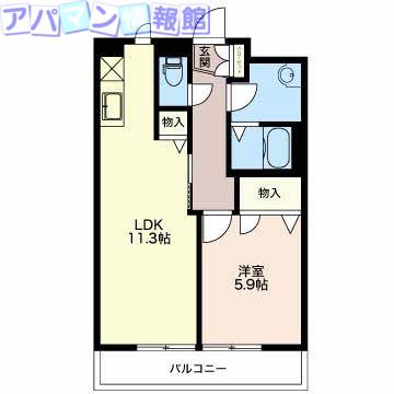ベレオ南笹口I(1LDK/3階)の間取り写真