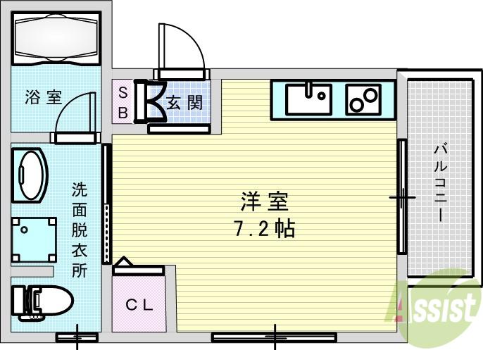 CHATON浜(ワンルーム/2階)の間取り写真