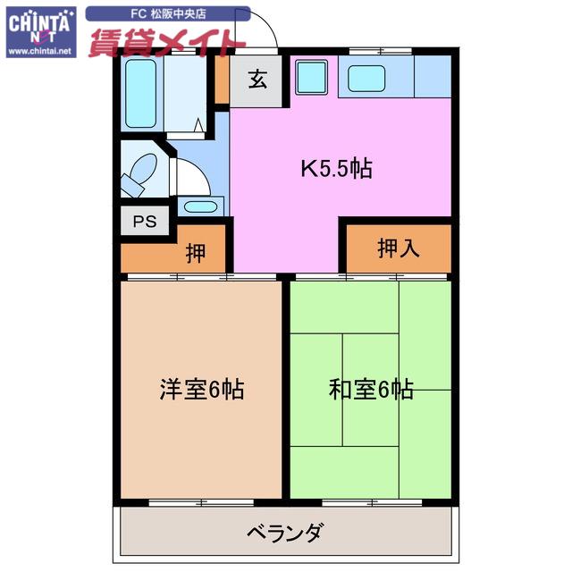 伊藤ビル(2DK/5階)の間取り写真