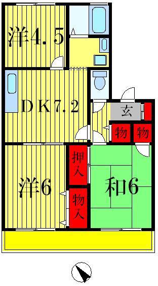 ハイランズA(3DK/2階)の間取り写真
