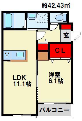 ヴィラウィステリア門司 A棟(1LDK/2階)の間取り写真