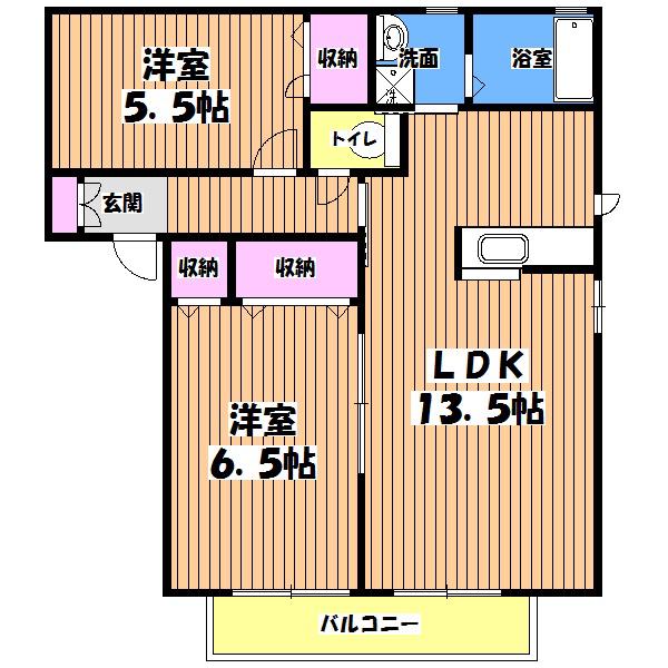 シャーメゾン石川D(2LDK/1階)の間取り写真