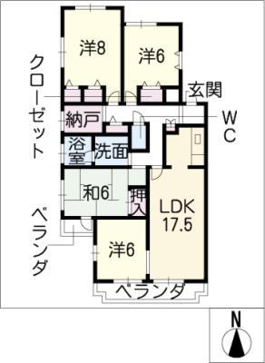 三渓ヒルズ C棟(4LDK/2階)の間取り写真
