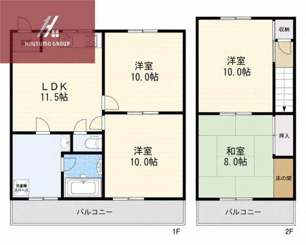 プラムハイツ1号棟(4LDK/2階)の間取り写真