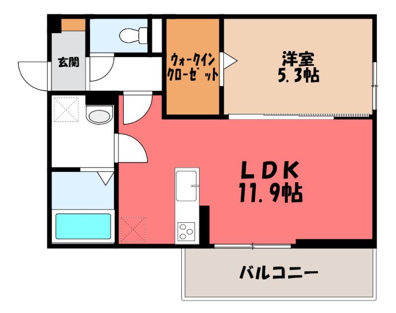 フェリーチェTAKASAKI II(1LDK/1階)の間取り写真