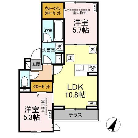 イヴレーア南台(2LDK/1階)の間取り写真