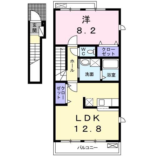 ハーモニーC(1LDK/2階)の間取り写真