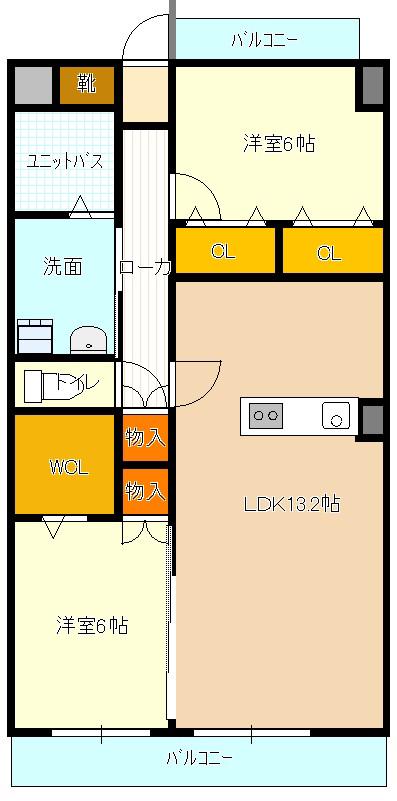 WOODBELL Y(2LDK/1階)の間取り写真