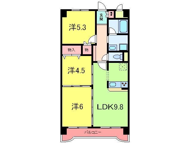 サンプラザ本山南(3LDK/4階)の間取り写真
