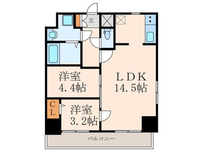 ALISS歯科大前(2LDK/9階)の間取り写真